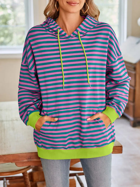 Loose casual striped hooded sweatshirt - V.I.P Digital Presence