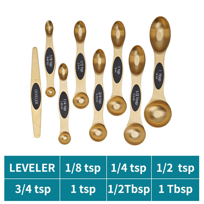 Magnetic suction double head measuring spoon 9-piece set of stainless steel baking household kitchen salt spoon - V.I.P Digital Presence