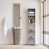 Bathroom Floor Cabinet with 3 Drawers 2 Shelves, Tall Narrow Bathroom Kitchen Pantry Storage Cabinet with Open Compartment Grey - V.I.P Digital Presence