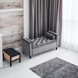 Storage Bench, 44.5-Inch Queen Velvet Button Bedside Bench, Entryway Living Room with Armrests, Nailhead Trim Gray - V.I.P Digital Presence