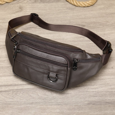 Men's sheepskin waist bag outdoor black mobile phone sheepskin bag leisure sports crossbody chest bag - V.I.P Digital Presence