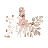 Luxury Blue Flower Hair Combs Headdress Prom Bridal Wedding Hair Accessories Gold Leaves Hair Jewelry Hair Pins - V.I.P Digital Presence