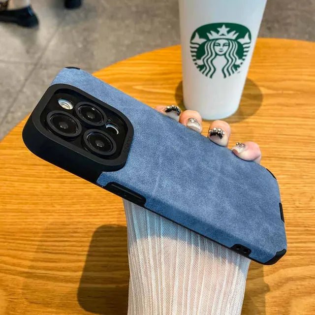 Funda de teléfono de cuero suave mate de lujo para iPhone 15, 14 Plus, 13, 12, 11 Pro Max, 7, 8Plus SE, protección de lente, cubierta de silicona a prueba de golpes 
