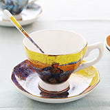 British Luxe Saucer and Spoon Afternoon Tea Cup with Van Gogh Oil Painting Design, Bone China Coffee Cup, Creative Souvenir Ceramic Mug - V.I.P Digital Presence