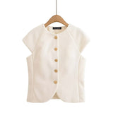 Fashionable Casual Round Neck Versatile Vest with Front Button Closure for Women - V.I.P Digital Presence