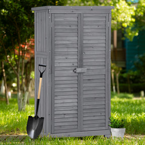 Wooden Garden Shed 3-tier Patio Storage Cabinet Outdoor Organizer Wooden Lockers with Fir Wood (Gray Wood Color -Shutter Design) - V.I.P Digital Presence