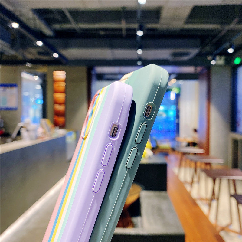 Funda para teléfono móvil Apple 13 Pro con cordón de silicona arcoíris, compatible con el 11 Pro, funda anticaídas con todo incluido. 