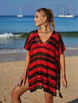 Tassel Openwork Striped V-Neck Cover Up - V.I.P Digital Presence