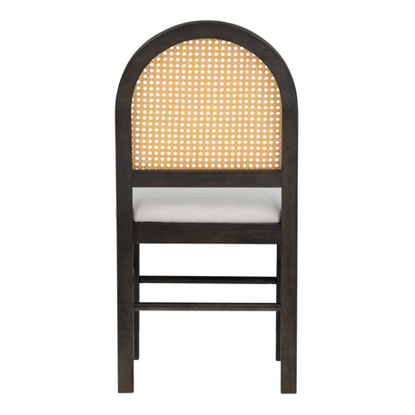 TREXM 5-piece retro functional cutlery set with 1 expandable dining table and 4 cushioned chairs with rattan backrests (espresso - V.I.P Digital Presence