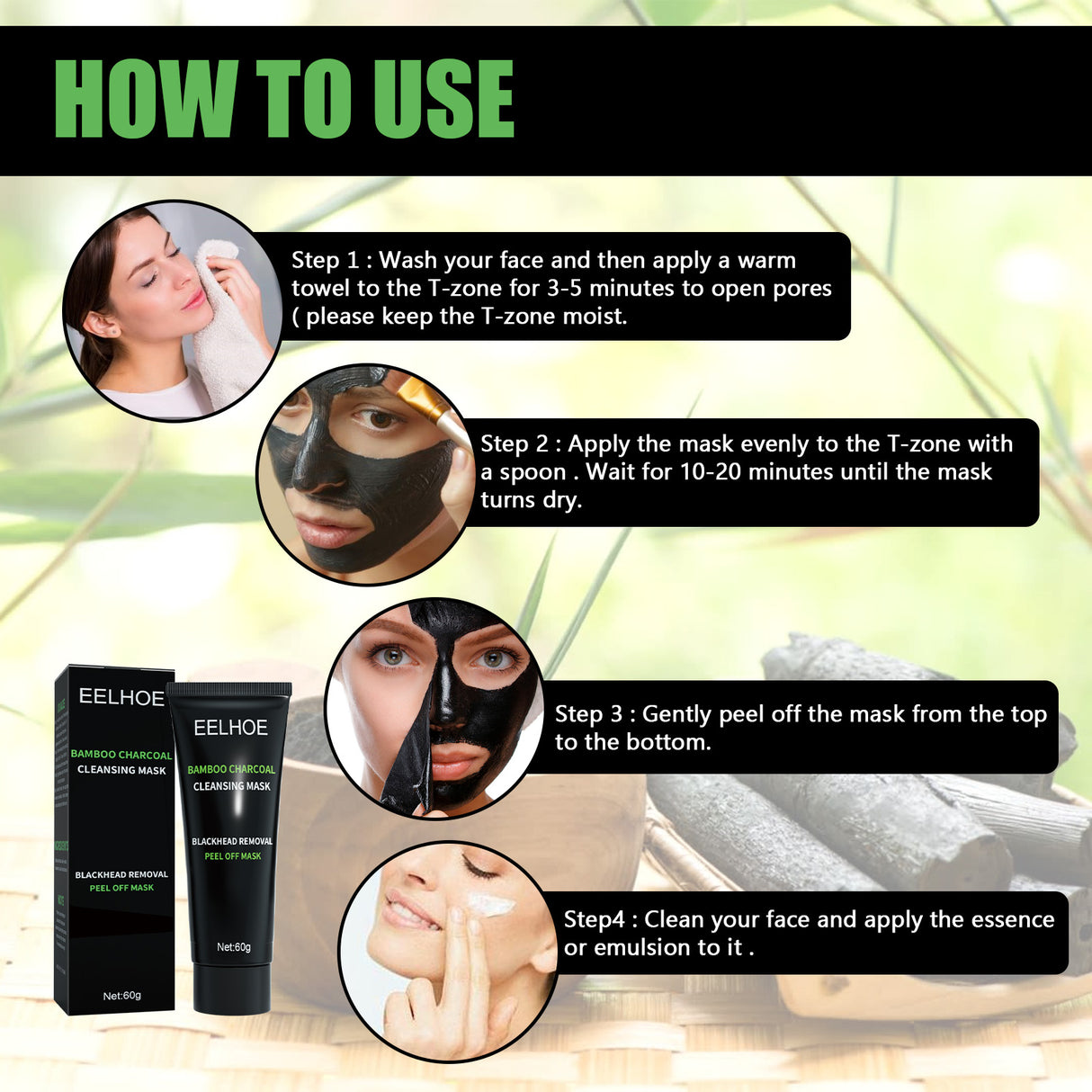 Bamboo Charcoal Blackhead Removal Mask, Deep Cleanse Pores And Acne T-Zone Oil Control With A Peel Mask - V.I.P Digital Presence