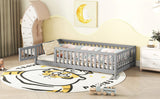 Twin Size Bed Floor Bed with Safety Guardrails and Door for Kids, Gray - V.I.P Digital Presence