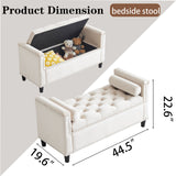 Storage Bench, 44.5-Inch Queen Velvet Button Bedside Bench, Entryway Living Room with Armrests, Nailhead Trim Cream White - V.I.P Digital Presence