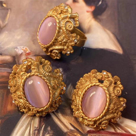 Vintage Metal Stud Earrings Natural Stone Opal Brass for Women Gold Color Jewelry New Elegant Travel Gift - V.I.P Digital Presence