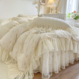 Lace rose embroidery all cotton four piece set pure cotton bed with cotton clip bed skirt duvet cover - V.I.P Digital Presence