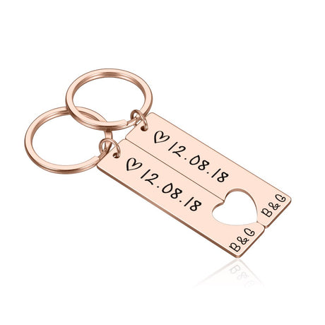 Personalized Heart Keychain Set  Engraved King Date and Name Love Keyring Gift for Couples Girlfriend Boyfriends Key Chain Rings - V.I.P Digital Presence
