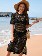 Slit Openwork Round Neck Cover-Up - V.I.P Digital Presence