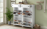 ONTREND ultra-thin shoe cabinet set with 4 flip drawers and adjustable panel top shoe rack, white - V.I.P Digital Presence