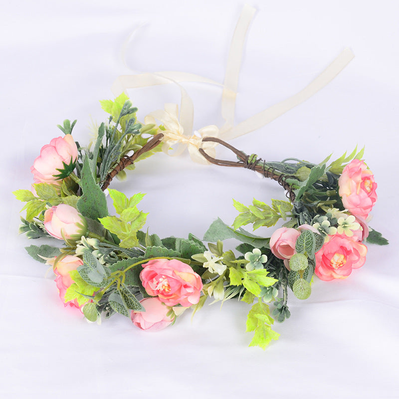 Flower garland headwear, forest style girl, sweet vacation, photography, hair accessories, simulated flowers, green leaves, flower garland - V.I.P Digital Presence