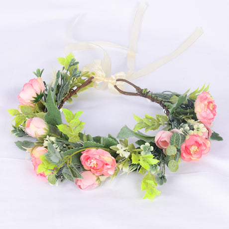 Flower garland headwear, forest style girl, sweet vacation, photography, hair accessories, simulated flowers, green leaves, flower garland - V.I.P Digital Presence