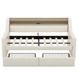 Twin Size Daybed with Storage Drawers, Upholstered Daybed with Charging Station and LED Lights, Beige - V.I.P Digital Presence