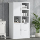 Bathroom storage cabinet with doors and drawers, multiple storage spaces, independent, open adjustable shelves, white - V.I.P Digital Presence