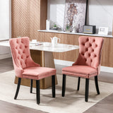 High-end Tufted Solid Wood Contemporary Velvet Upholstered Dining Chair with Wood Legs Nailhead Trim 2-Pcs Set Pink