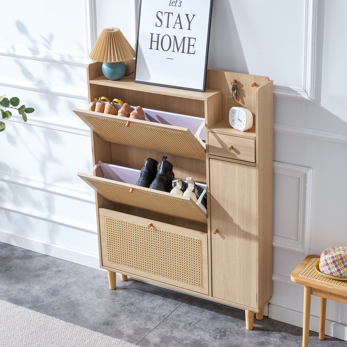 Modern minimalist storage cabinet MDF bed top cabinet Japanese rattan shoe cabinet, small home furniture - V.I.P Digital Presence