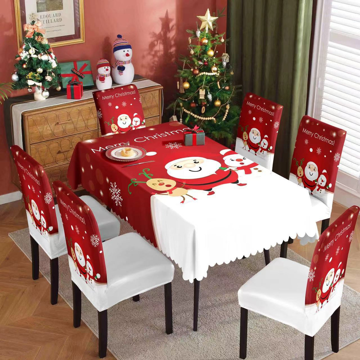 Christmas tablecloth, holiday decoration, elastic chair cover, household dining table, waterproof and dustproof tablecloth, fabric decorative tablecloth - V.I.P Digital Presence