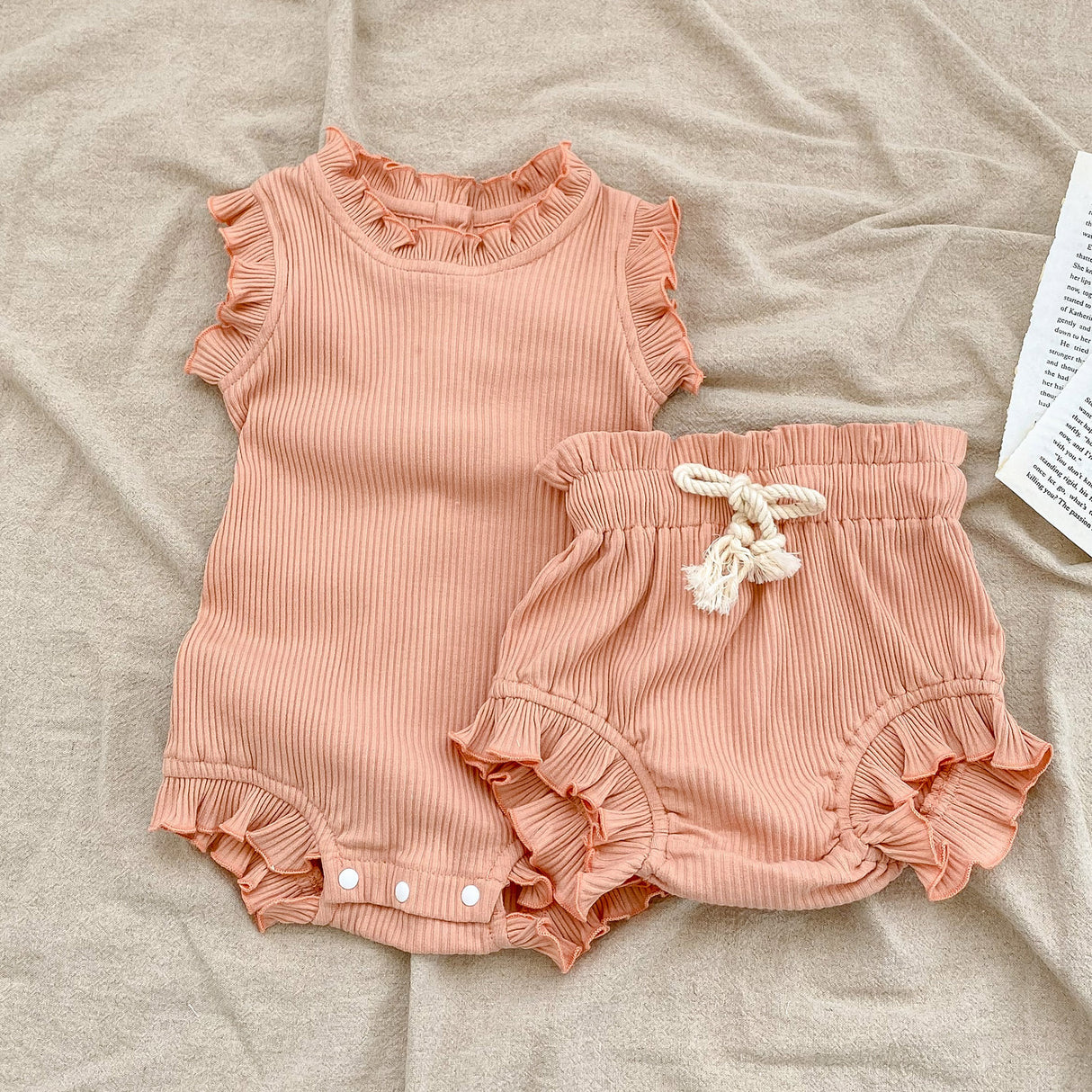Baby Pit Thread Crawling Clothes Spring/Summer Wooden Ear Edge Girls' Harper+Drawstring Big PP Pants Set - V.I.P Digital Presence