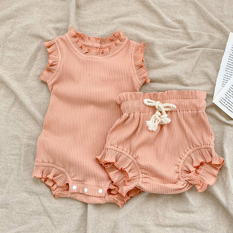 Baby Pit Thread Crawling Clothes Spring/Summer Wooden Ear Edge Girls' Harper+Drawstring Big PP Pants Set - V.I.P Digital Presence