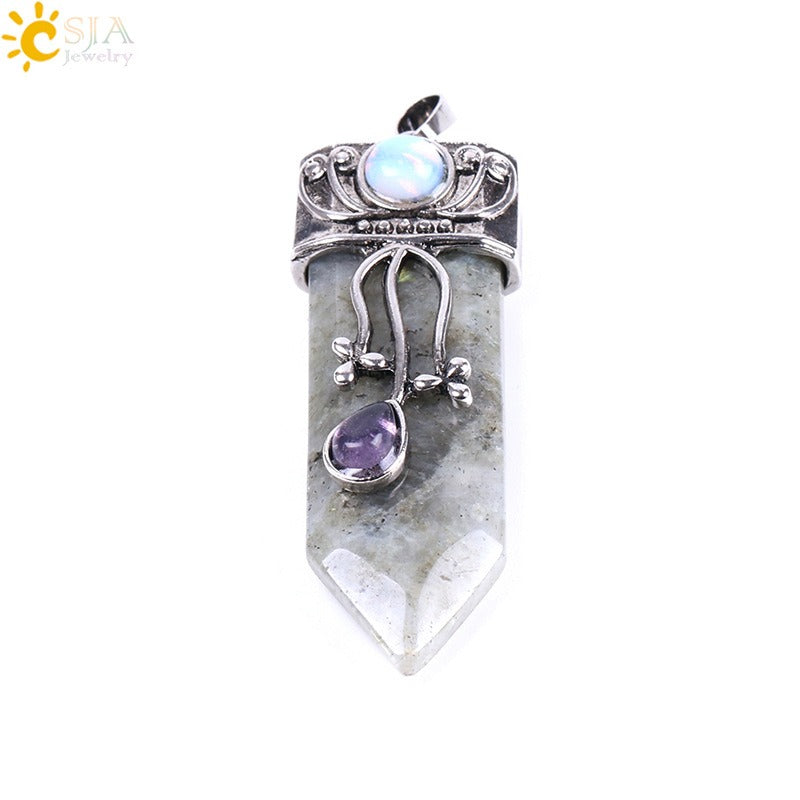 CSJA Vintage Large Natural Stone Sword-Shaped Pendant Jewelry Striped Crystal Agate Tiger Eye Jewelry Pendant Without Chain - V.I.P Digital Presence
