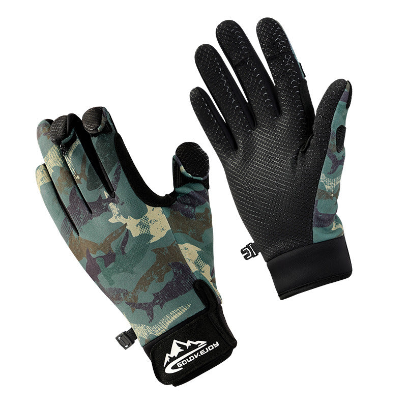 Guantes de pesca al aire libre Luya para hombre, de tres dedos, antideslizantes, de terciopelo, cálidos, a prueba de viento y frío.