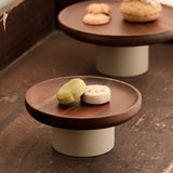 Acacia wood cake tray living room household Dim sum tray clay high fruit tray - V.I.P Digital Presence