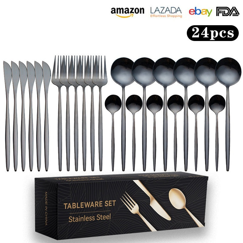 Cutlery Set Stainless Steel Knife Fork Set 24-Piece Tableware Set Golden Steak Knife Fork Spoon 6-Person Set - V.I.P Digital Presence