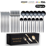 Cutlery Set Stainless Steel Knife Fork Set 24-Piece Tableware Set Golden Steak Knife Fork Spoon 6-Person Set - V.I.P Digital Presence