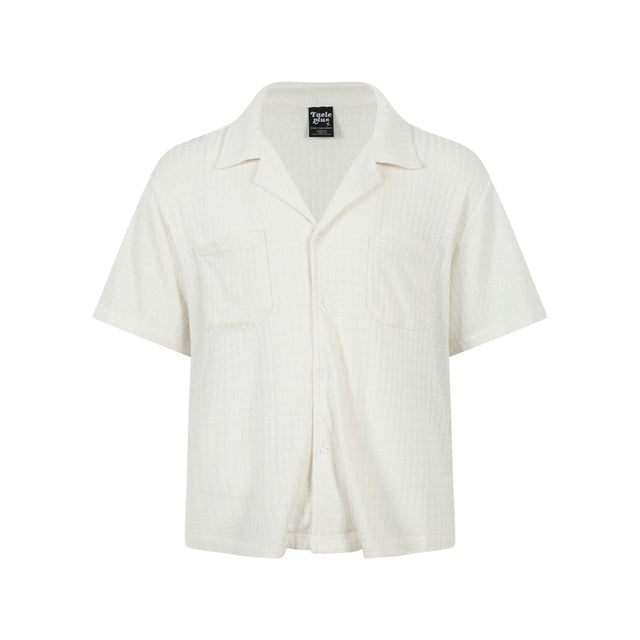Texture sensation lapel short sleeved shirt for men simple solid color Cuban collar shirt - V.I.P Digital Presence