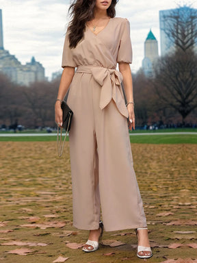 Tied Short Sleeve Wide Leg Jumpsuit - V.I.P Digital Presence