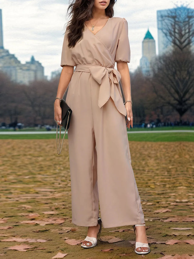 Tied Short Sleeve Wide Leg Jumpsuit - V.I.P Digital Presence