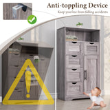 5 Drawers Storage Cabinet with Adjustable Shelves, Bathroom Cabinet with Doors, Floor Cabinet for Living Room Grey - V.I.P Digital Presence