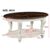 42 inch oval wooden coffee table, 2-story solid wood cocktail table with open storage rack, antique white and cherry tabletop - V.I.P Digital Presence