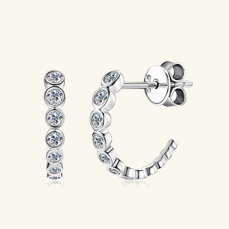 Inlaid Moissanite 925 Sterling Silver C-Hoop Earrings - V.I.P Digital Presence