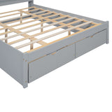 Queen Size Platform Bed with Storage Headboard and 2 Drawers, Gray - V.I.P Digital Presence