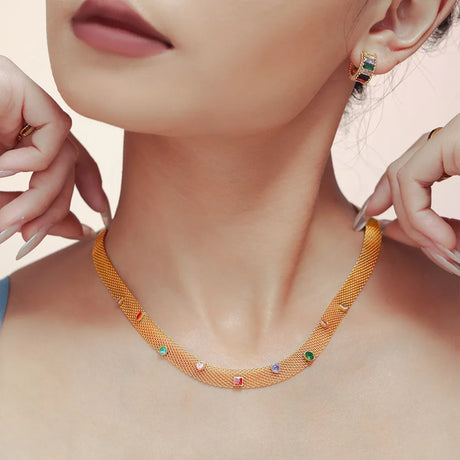 Geometric Colorful Zircon Necklace Titanium Steel PVD Plated Non Fading Jewelry - V.I.P Digital Presence
