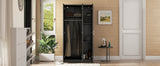 3 Door Wardrobe with Mirror, Armoire with Hanging Rod and 3 Fixed Shelves,Black - V.I.P Digital Presence