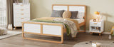 Modern Style Queen Size Solid Wood Platform Bed for Kids, Teens, Adults, No Need Box Spring, Walnut and White - V.I.P Digital Presence