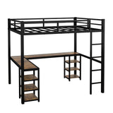 Full Metal Loft Bed with Desk and Shelves, Loft Bed with Ladder and Guardrails, Loft Bed Frame for Bedroom, Black - V.I.P Digital Presence