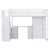 Twin Size Loft Bed with Wardrobe and Staircase, Desk and Storage Drawers and Cabinet in 1  White