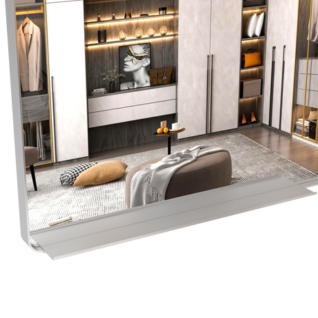 Large bathroom mirror with movable tray wall mounted mirror, vertically and horizontally suspended aluminum frame wall mounted m - V.I.P Digital Presence
