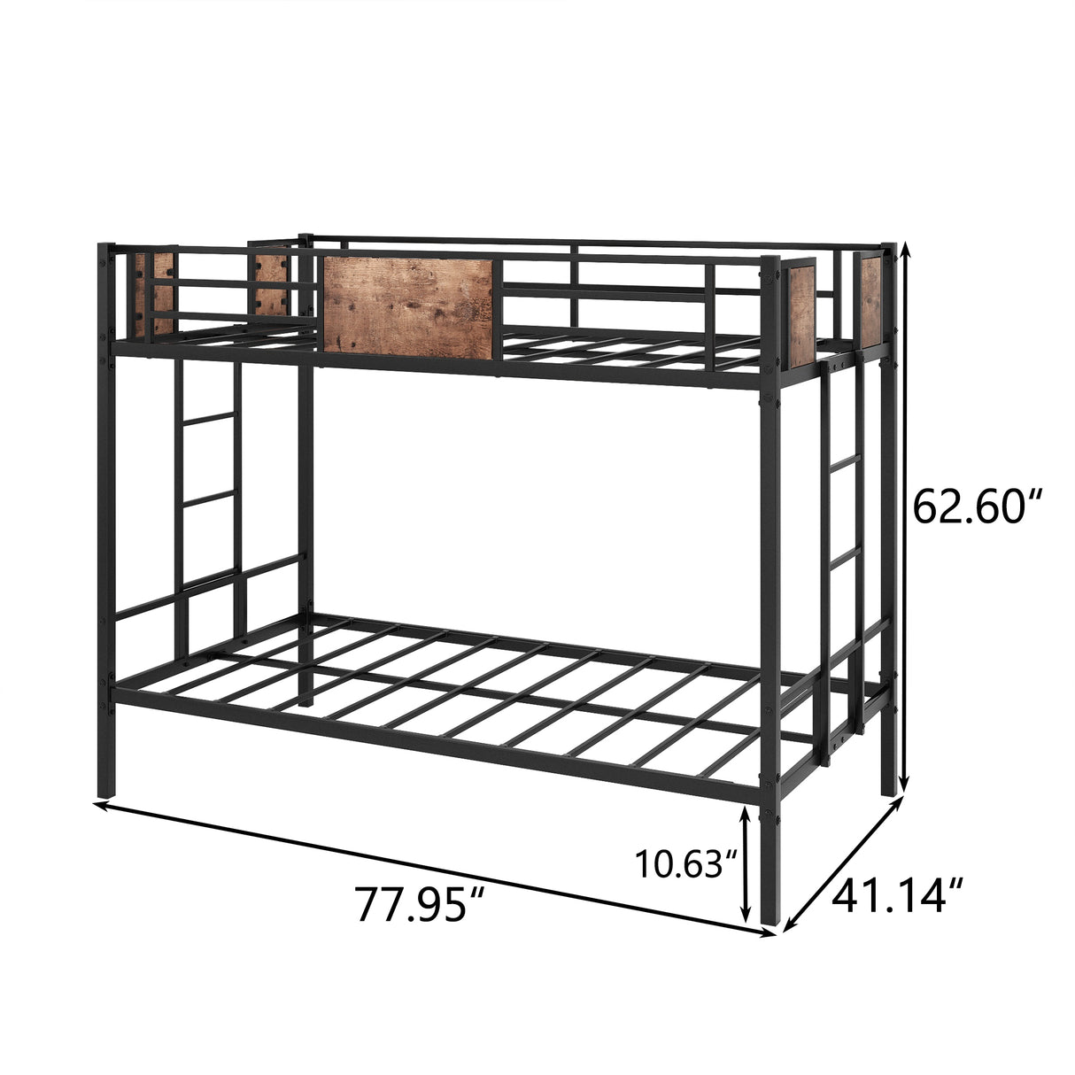 Bunk Bed Twin Over Twin Size Metal Bunk Bed with Ladder and Full-Length Guardrail Metal Bunk Bed Black - V.I.P Digital Presence