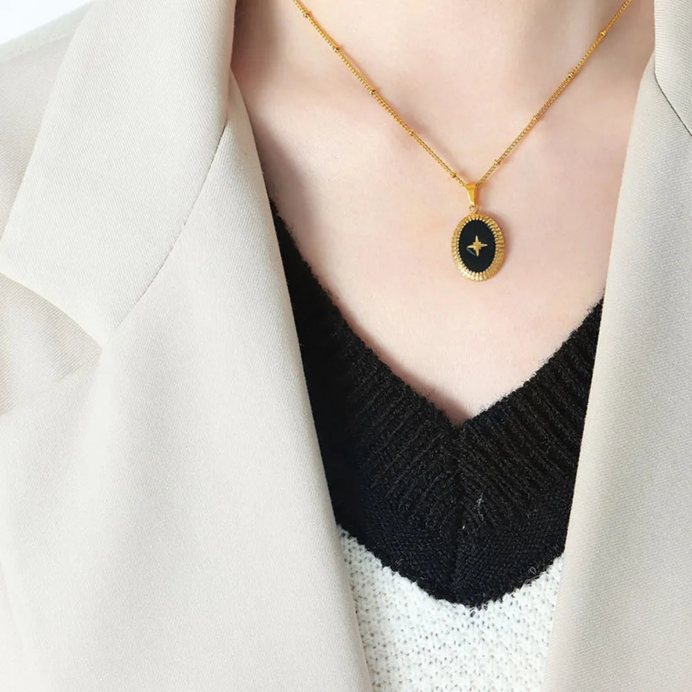 Geometric Jewelry Dripping Oil Star Elliptical Titanium Steel Pendant Necklace - V.I.P Digital Presence